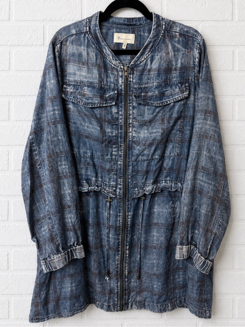 Skies Are Blue Mineral Wash Plaid Denim Shirt Dress Utility Shacket Size 1